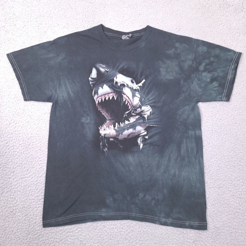 The Mountain Great White Shark Youth Boy XL Blue Tie Dye 2005 Delta Tag Licensed